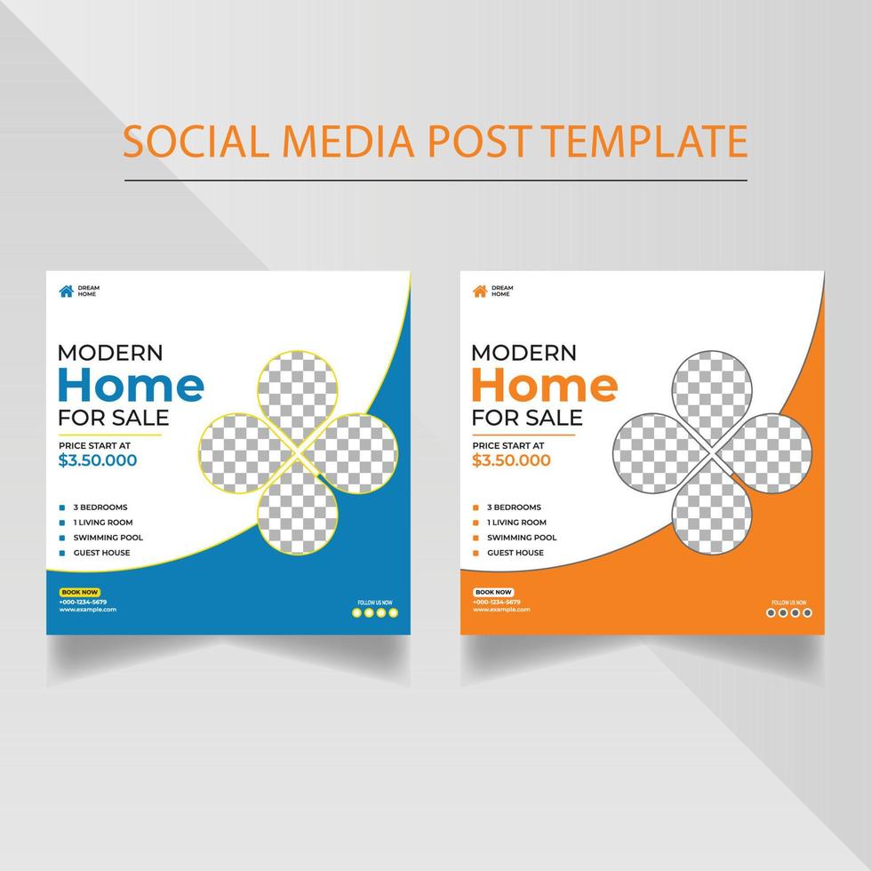 modern huis te koop social media postsjabloon vector