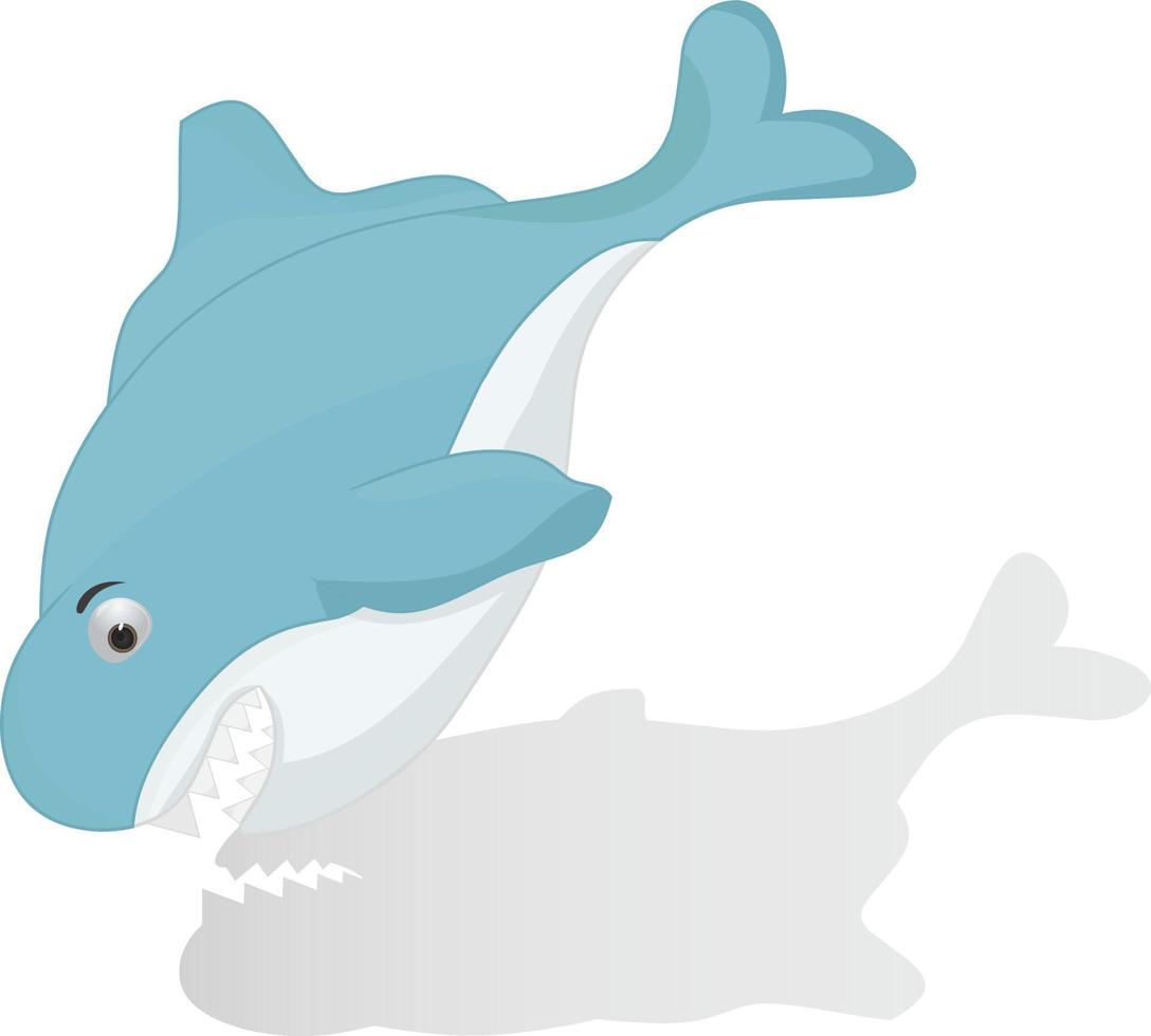 cartoon schattige blauwe haai met schaduw vector