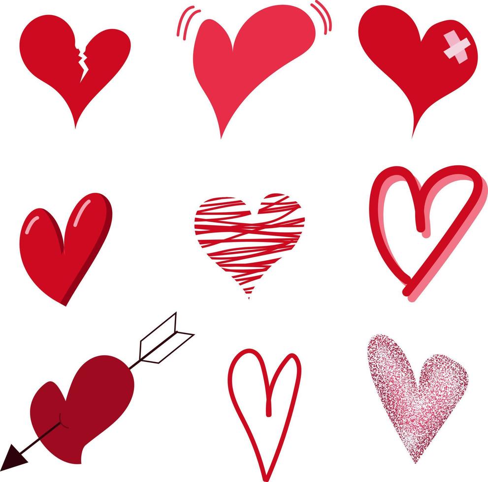 een set harten. romantiek. geschikt voor Valentijnsdag, voor bruiloft parafernalia. cartoon vectorillustratie. vector