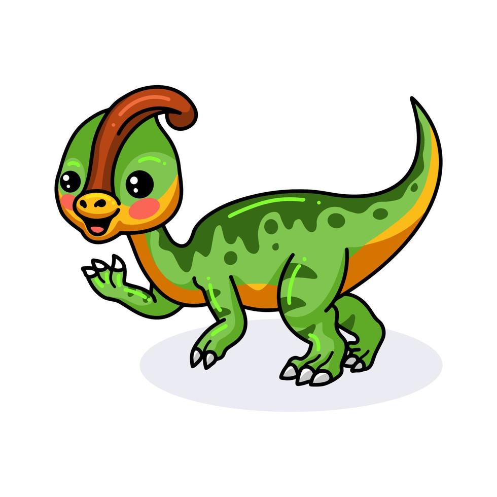 schattige kleine parasaurolophus dinosaurus cartoon vector