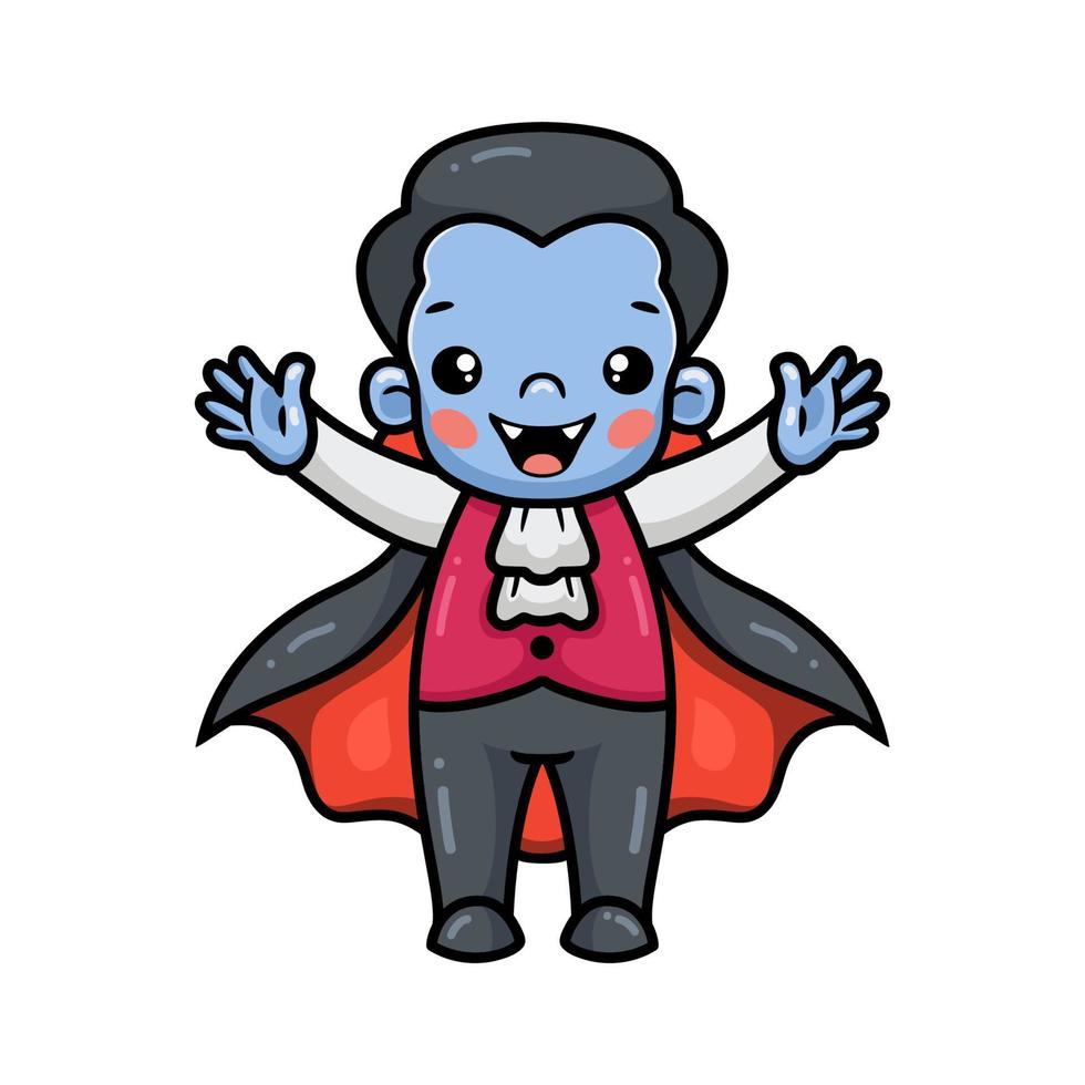 schattige kleine jongen dracula cartoon handen opsteken vector