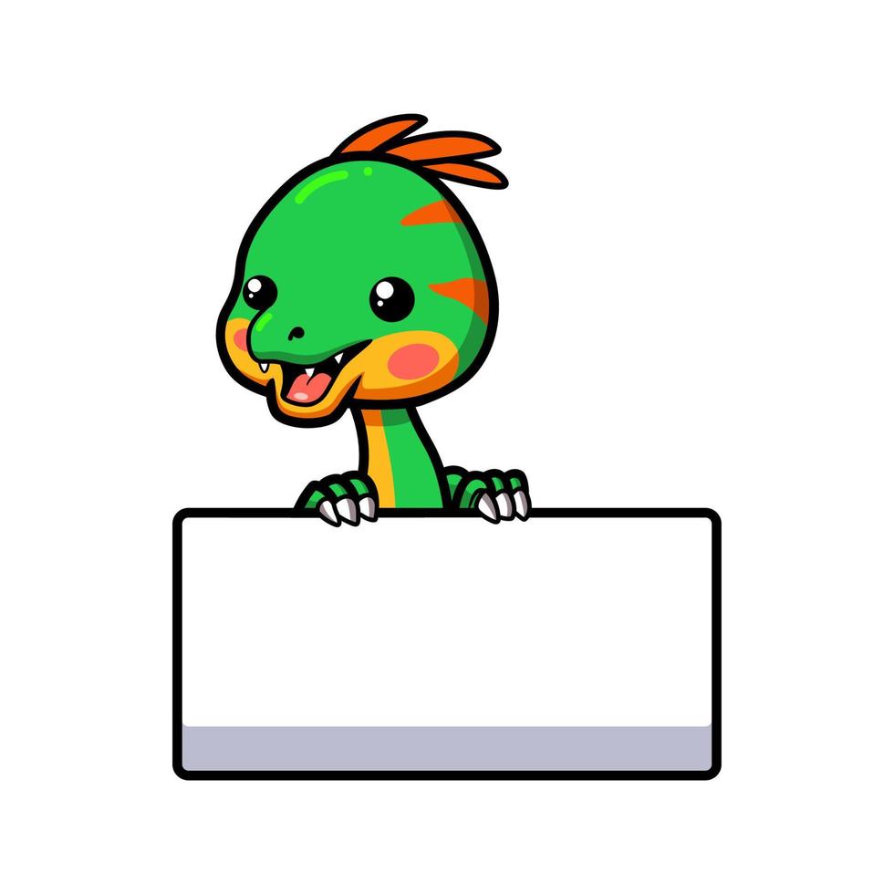 schattige kleine oviraptor dinosaurus cartoon met leeg bord vector