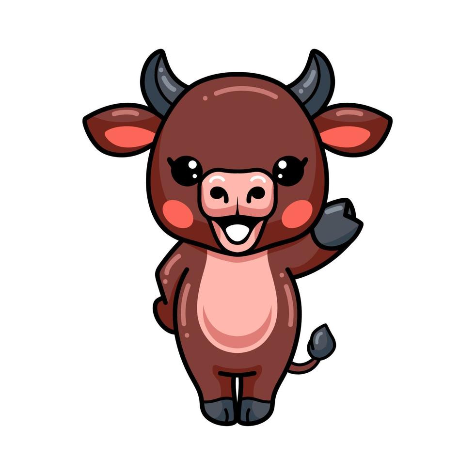 schattige baby stier cartoon zwaaiende hand vector