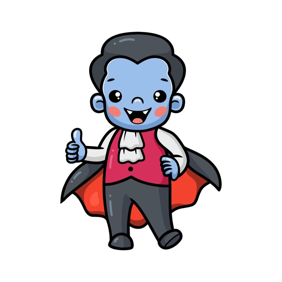 schattige kleine jongen dracula cartoon staat en geeft duim omhoog vector