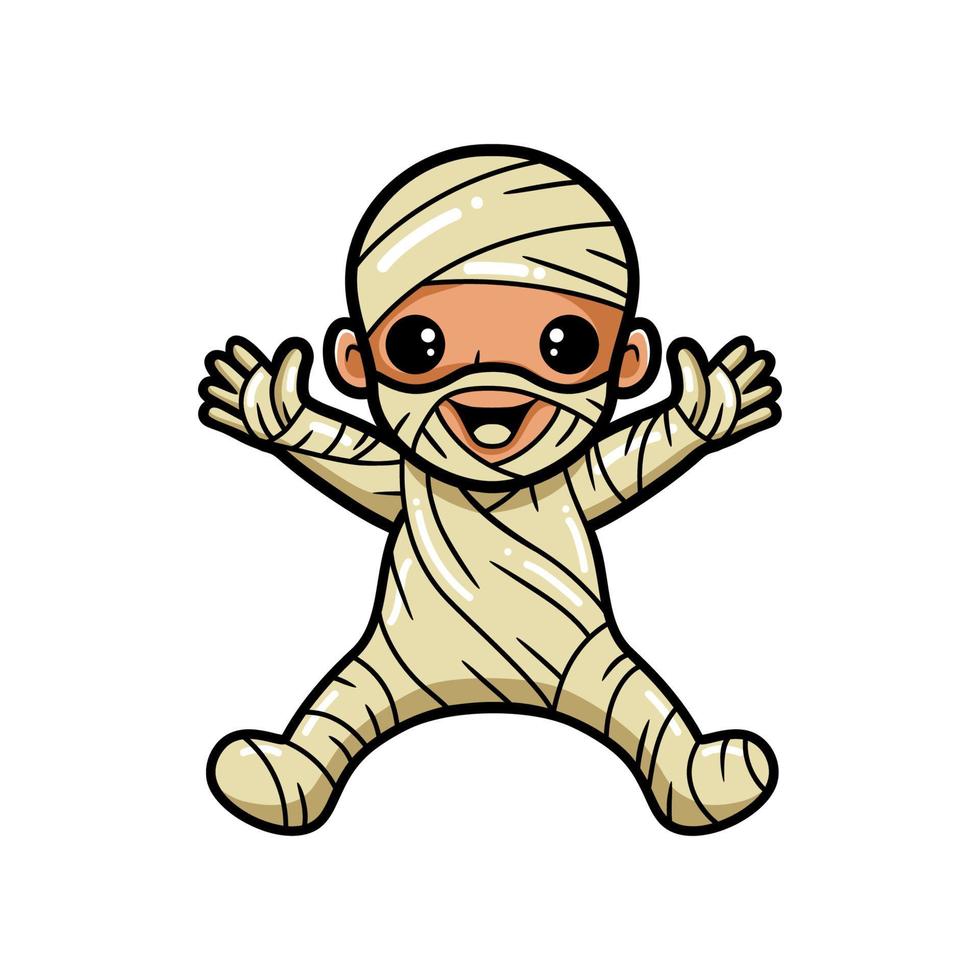 schattige kleine jongen mummie cartoon handen opsteken vector