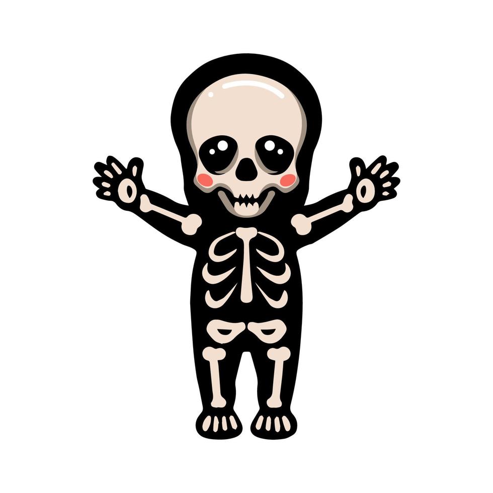 leuke halloween-skeletcartoon die handen opsteekt vector