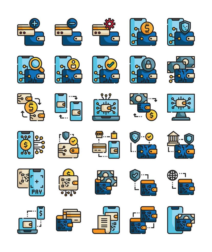 digitale portemonnee technologie gevuld overzicht icoon vector