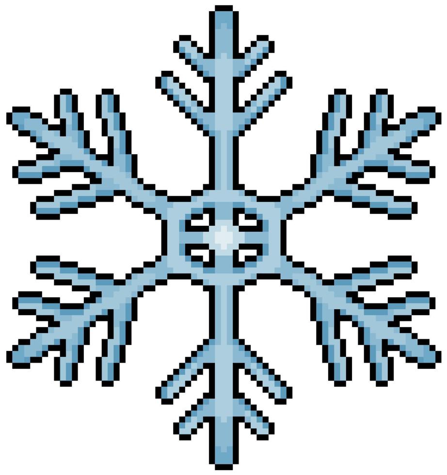 pixel art sneeuwvlok kerst decoratie vector pictogram voor 8bit spel op witte achtergrond