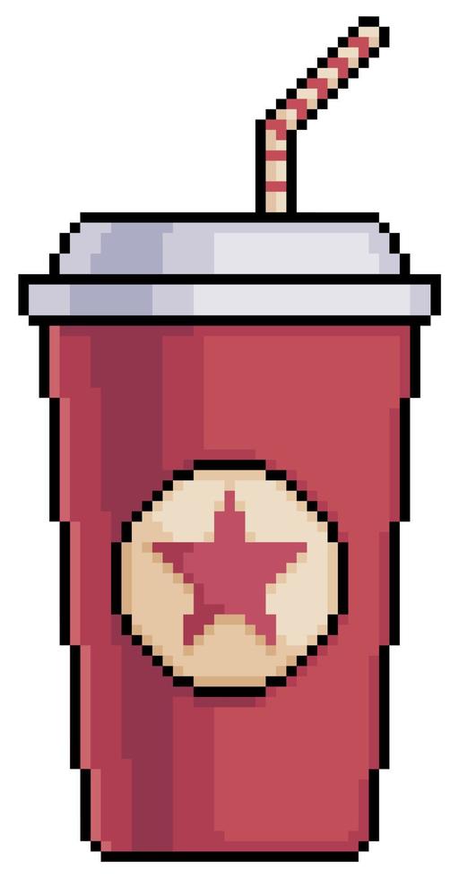 pixel art frisdrank beker vector pictogram voor 8bit spel op witte achtergrond