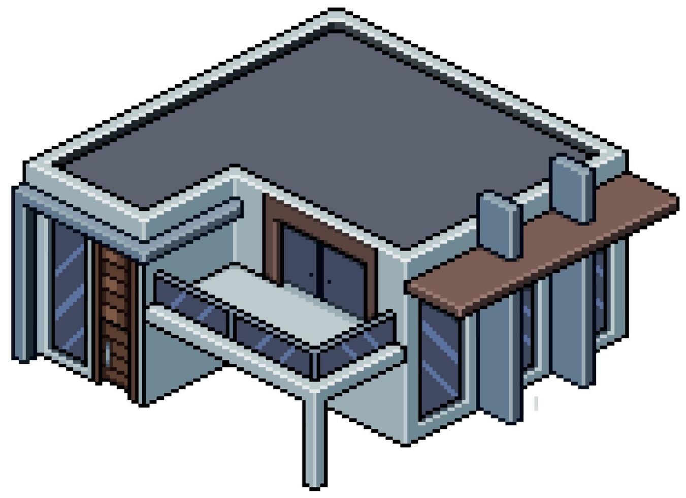 pixel art isometrische moderne woningbouw voor 8bit game op transparante achtergrond vector