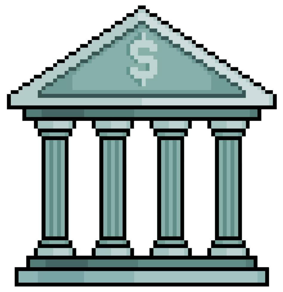 pixel art bankgebouw vector pictogram voor 8bit spel op witte achtergrond