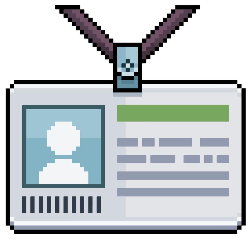 pixel art id-badge vector pictogram voor 8-bits spel op witte achtergrond