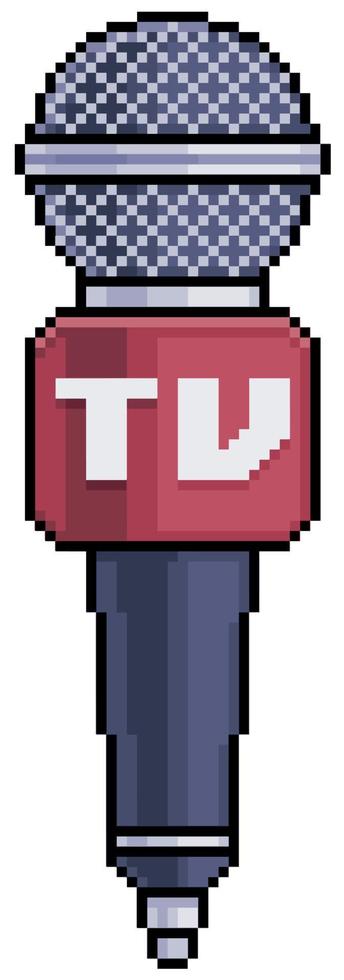 pixel art tv verslaggever microfoon vector pictogram voor 8bit game op witte achtergrond