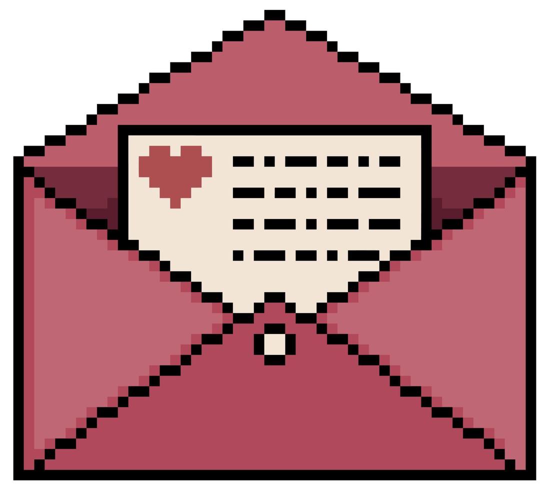 pixel art liefdesbrief 8bit game item op witte achtergrond vector