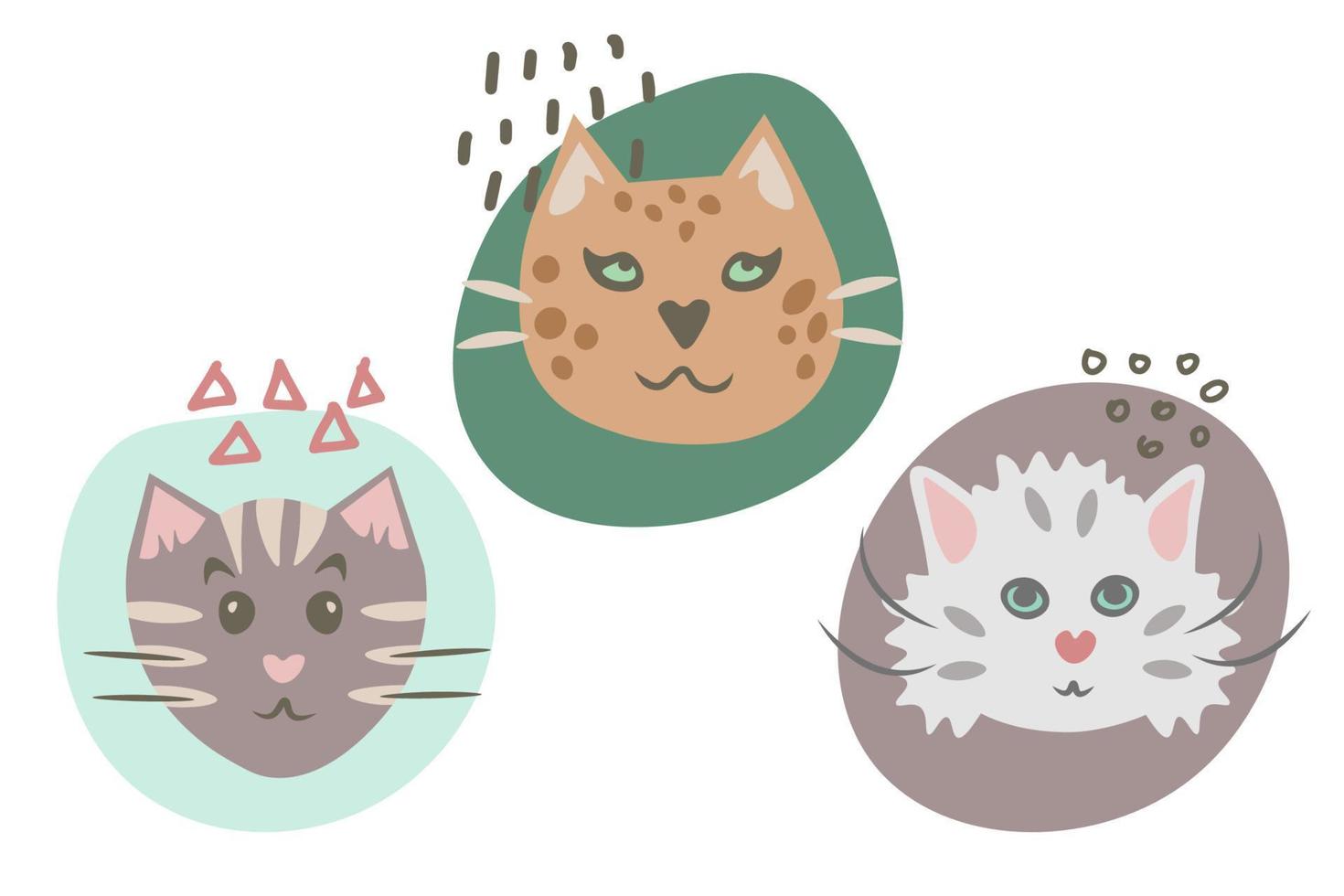 schattige katten hoofden illustraties set vector