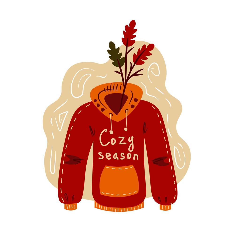 gezellige herfst doodle hoody sweatshirt met eikenbladeren en zin vector