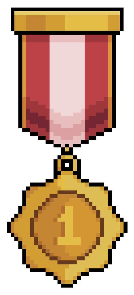 pixel art gouden medaille en eerste plaats vector icoon voor 8bit game op witte achtergrond