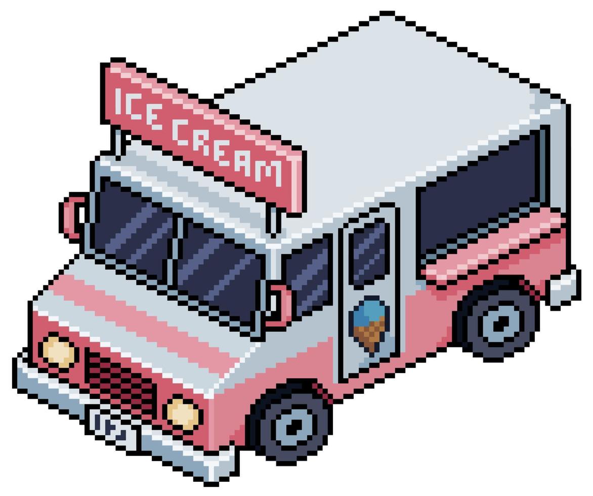 Pixel art ijs auto 8bit gaming voertuig vector op witte achtergrond