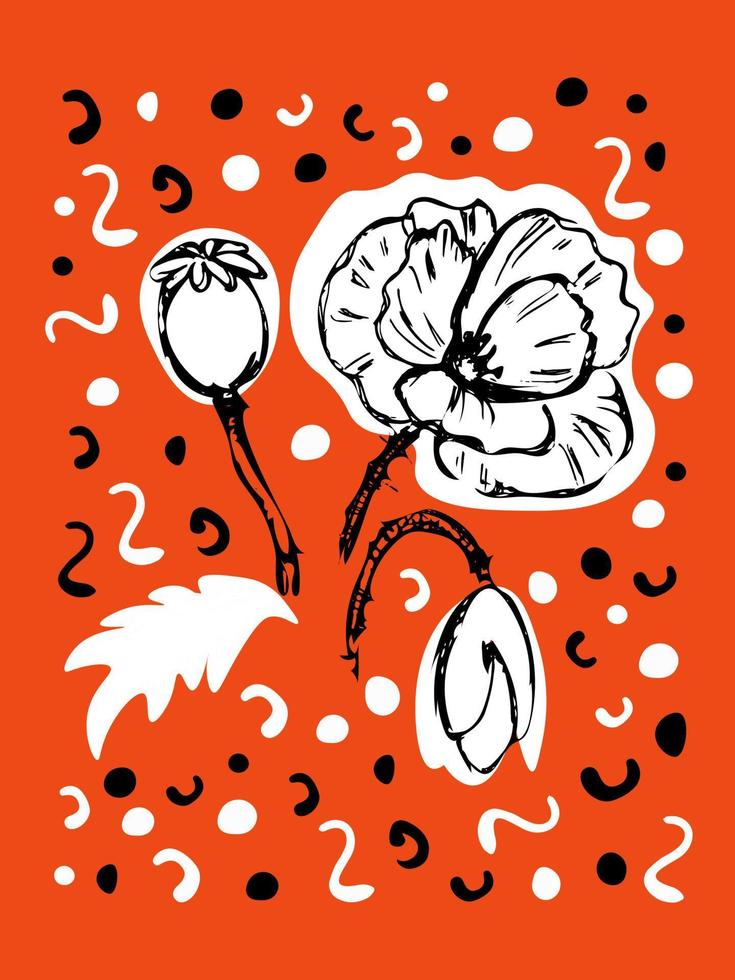 met de hand getekende bloemenwenskaart vector