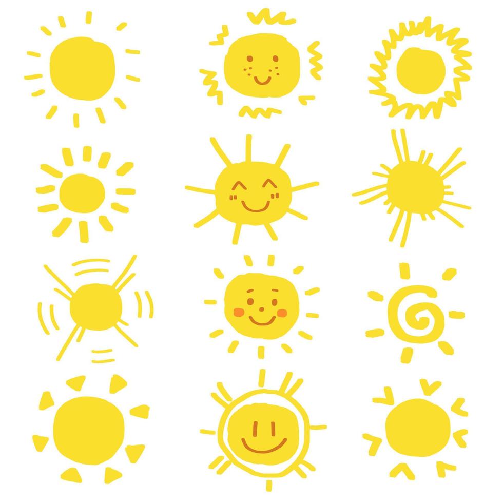 zonnen schattig handgetekende vector set