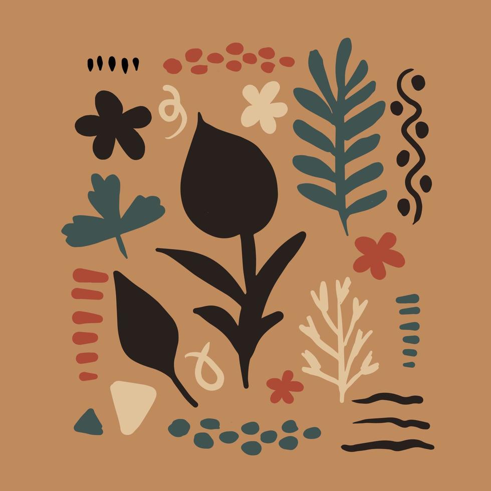 botanische moderne etnische doodle vierkante kaart vector