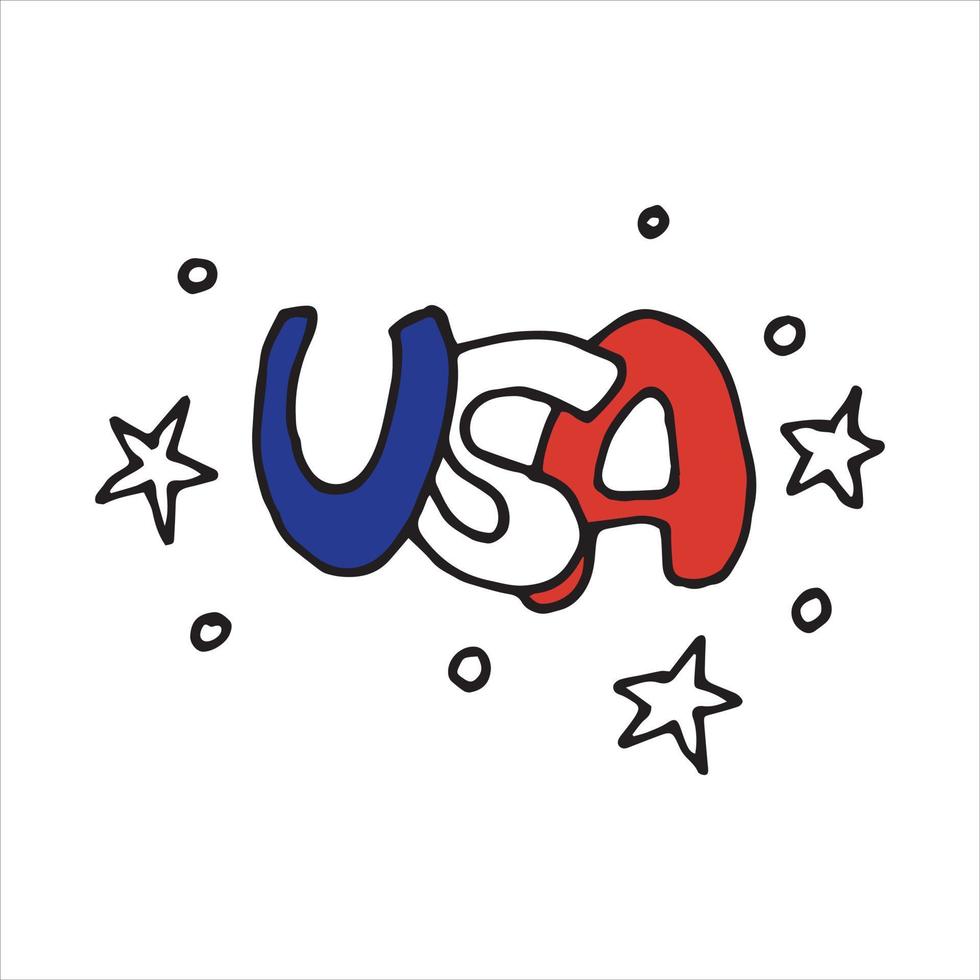 vector tekening in doodle stijl. VS inscriptie. amerika onafhankelijkheidsdag decoratie