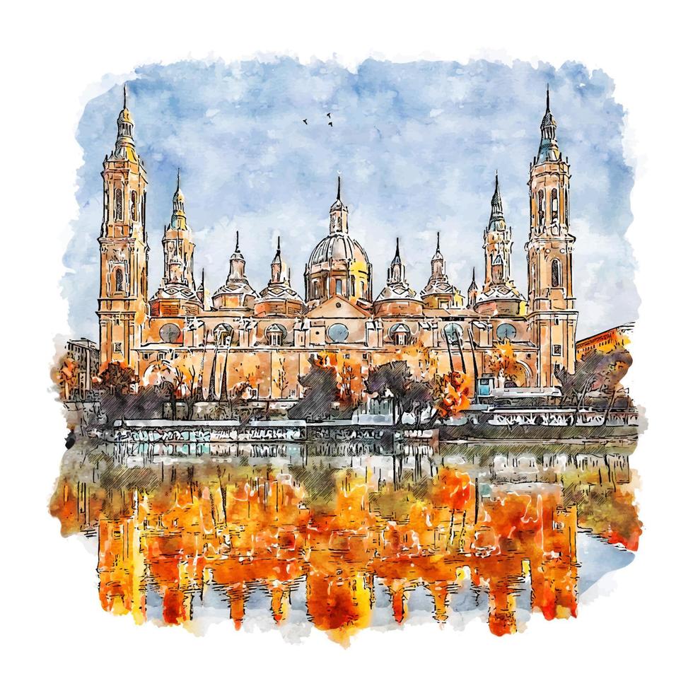 zaragoza spanje aquarel schets hand getekende illustratie vector