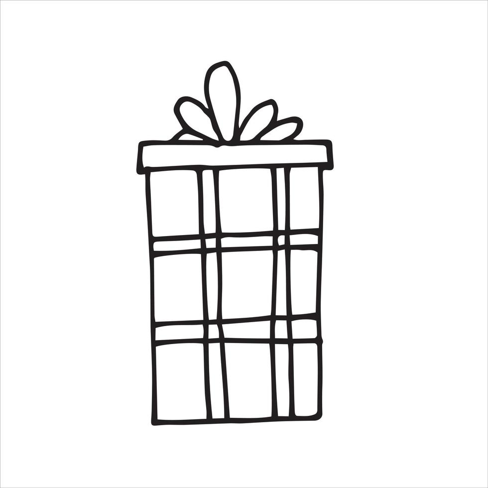 vectortekening in de stijl van doodle, leuke cadeaus voor Kerstmis, verjaardag, nieuwjaar. een symbool van de vakantie, dozen met geschenken zijn vastgebonden met linten. minimalistisch ontwerp vector