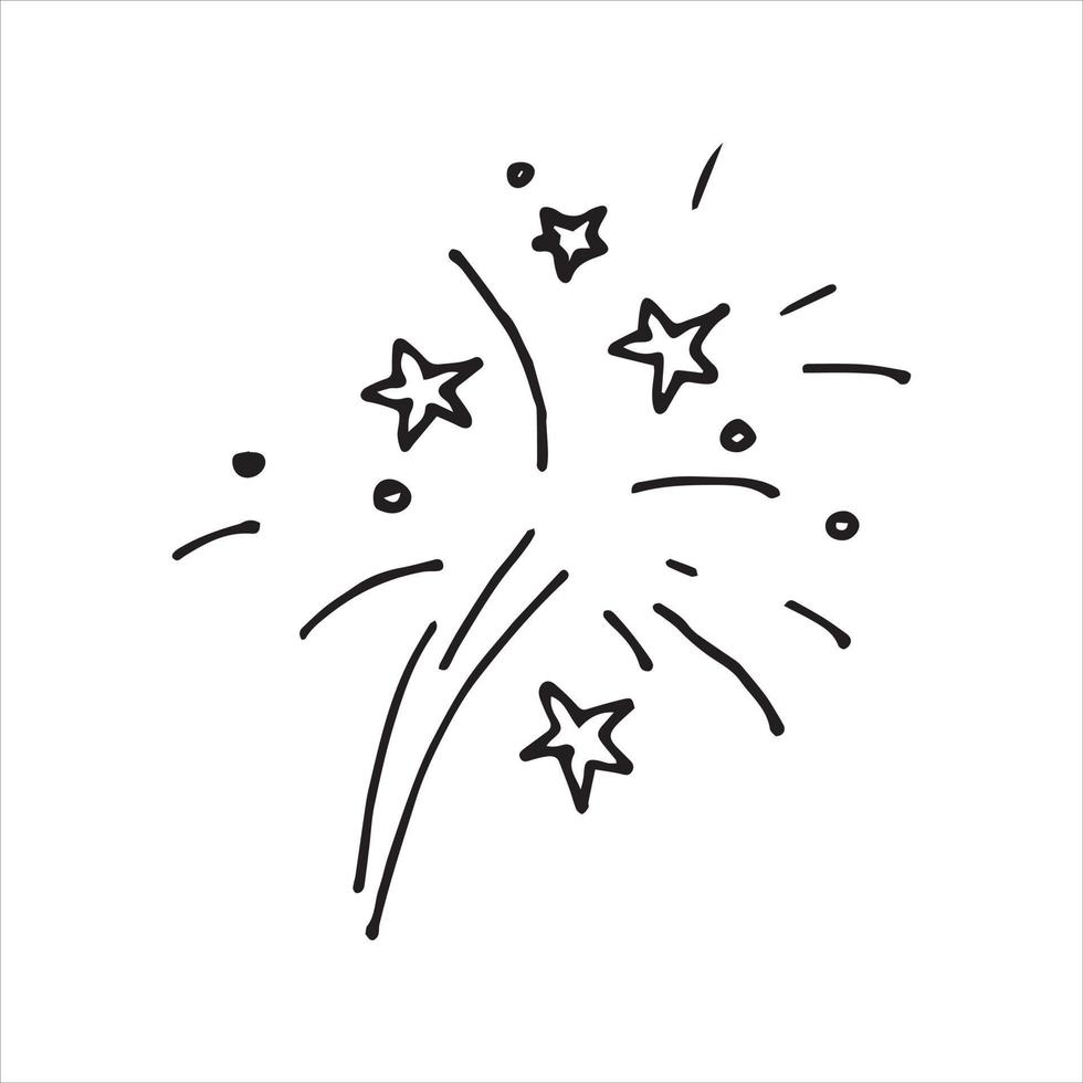 vectorillustratie in doodle stijl. feestelijk vuurwerk, vuurwerk. nieuwjaar, kerstmis, onafhankelijkheidsdag. explosies en sterren vector