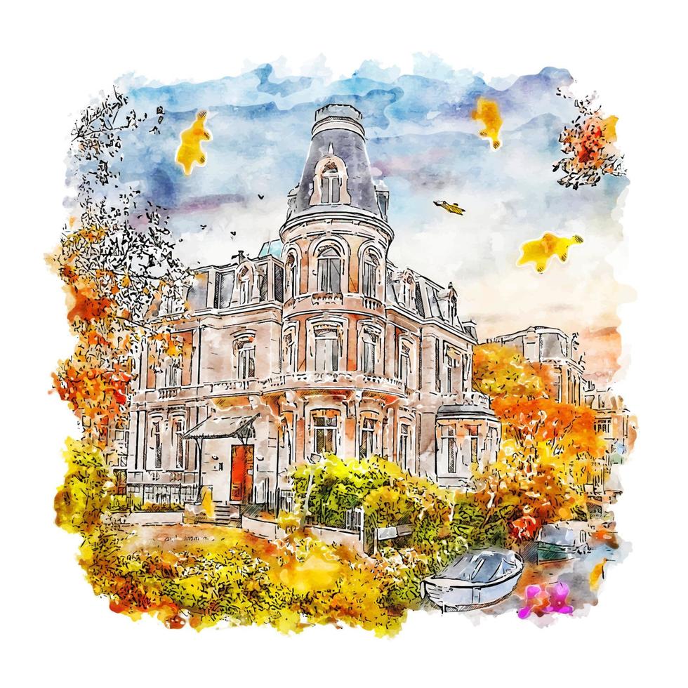 amsterdam nederland aquarel schets hand getekende illustratie vector