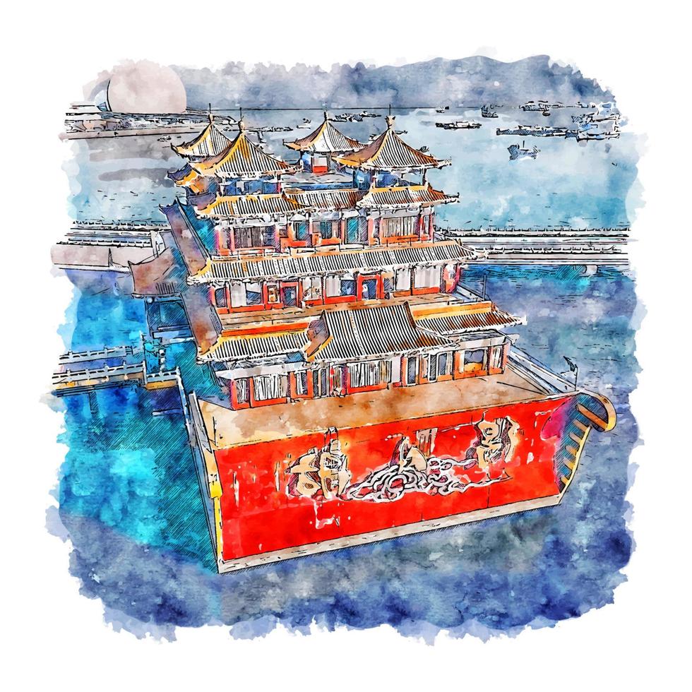 zhuhai guangdong china aquarel schets hand getekende illustratie vector