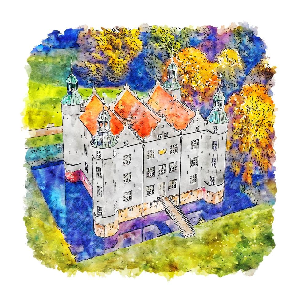 schloss ahrensburg duitsland aquarel schets hand getekende illustratie vector