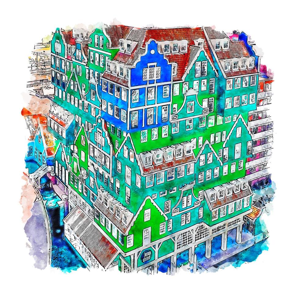 zaandam nederland aquarel schets hand getekende illustratie vector