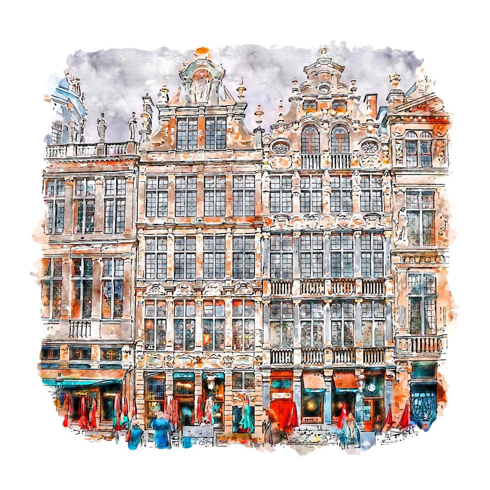 brussel belgië aquarel schets hand getekende illustratie vector