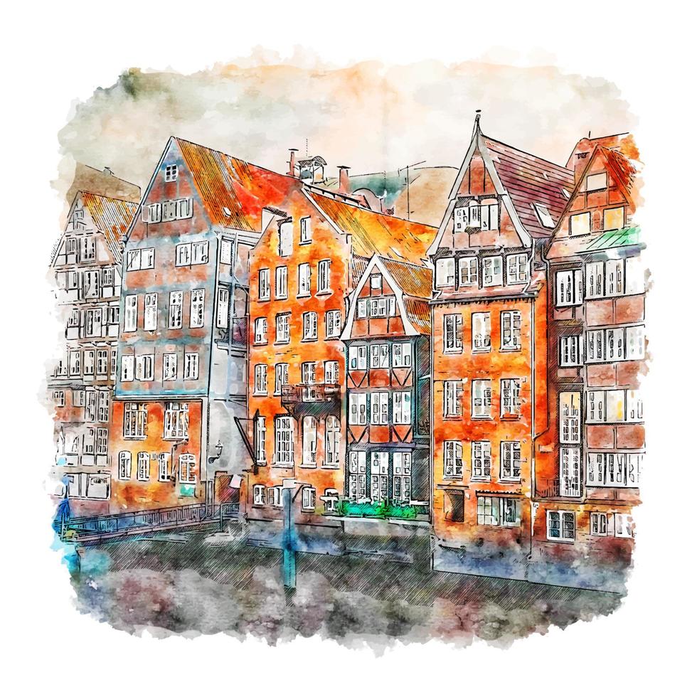 hamburg duitsland aquarel schets hand getekende illustratie vector