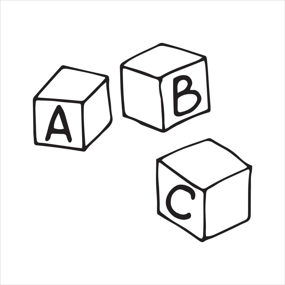 vector tekening in doodle stijl. alfabet kubussen. eenvoudige lijntekening, schets. thema terug naar school