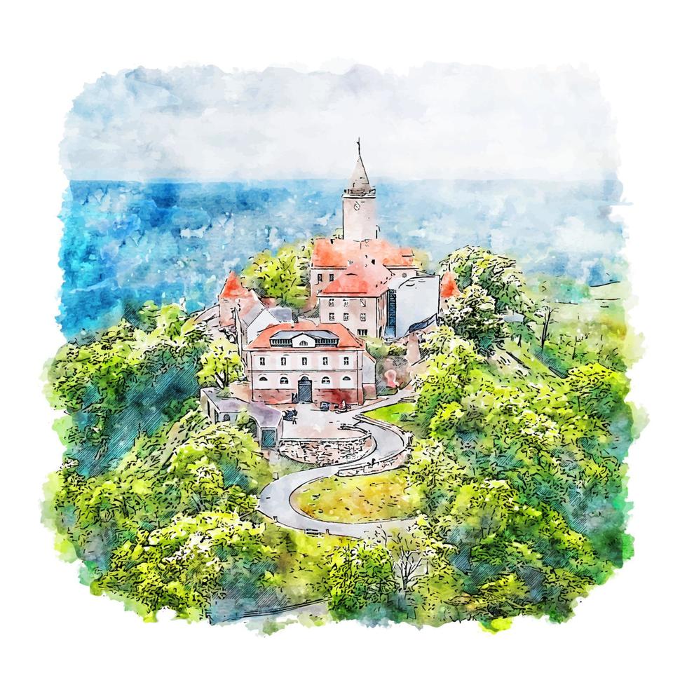 kasteel leuchtenburg duitsland aquarel schets hand getekende illustratie vector