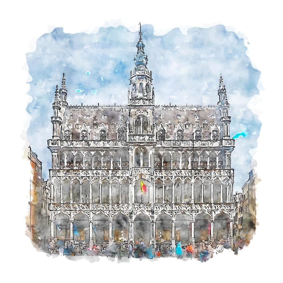 grand place belgië aquarel schets hand getekende illustratie vector