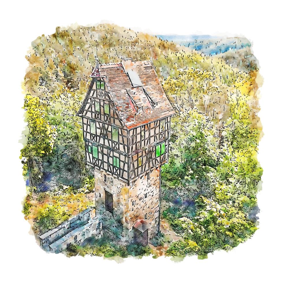 thuringen duitsland aquarel schets hand getekende illustratie vector