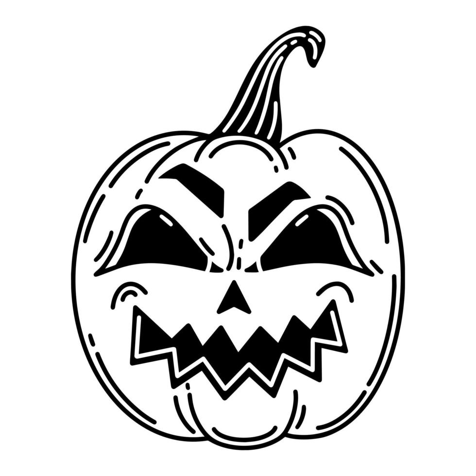 halloween pompoen vector pictogram. jack lantaarn geïsoleerd op een witte achtergrond. kwaad griezelig gezicht op een pompoen. herfstvakantie symbool, oogsten, alle heiligen vooravond. enge groenteschets voor web, logo, apps