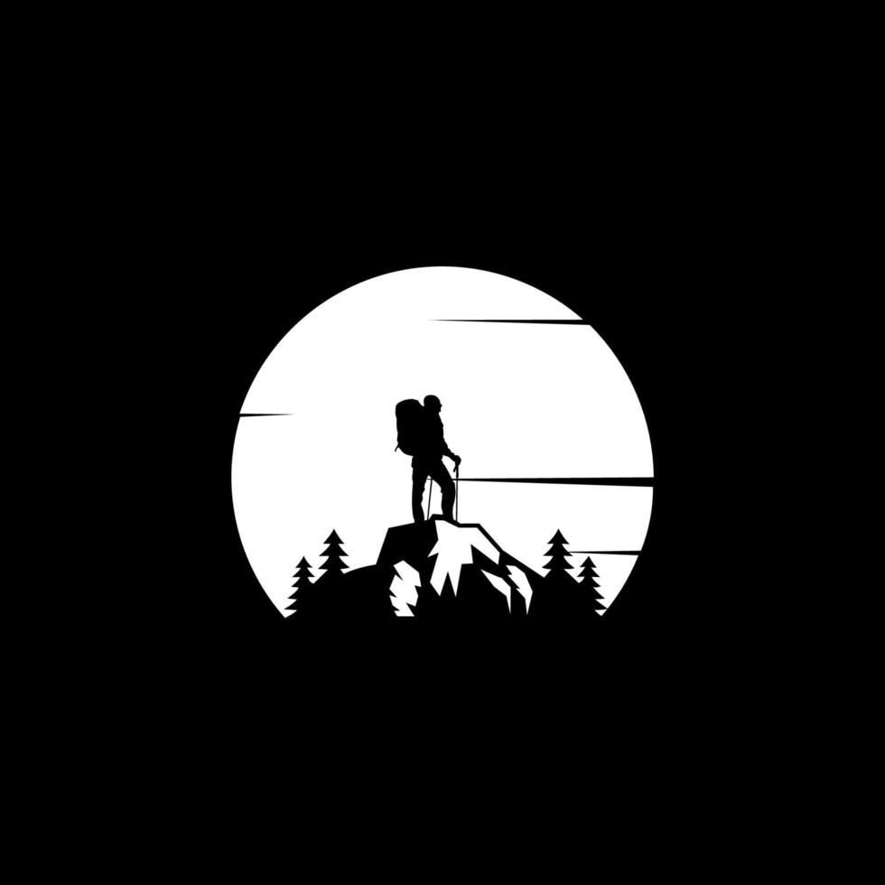 silhouet reizende mensen. klimmen op de berg. geïsoleerde wandelaar op witte achtergrond vector