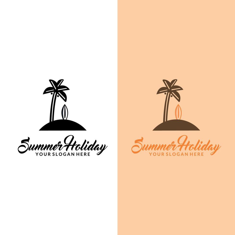 zee en zomer logo, icoon en illustratie. zomerlogo op het toerismethema met palmbomen zee en de inscriptie zomervakantie vector