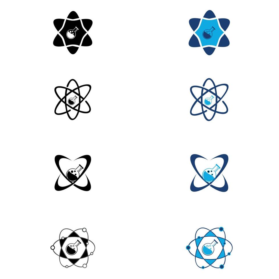 set van lab fles logo. bol en kolf symbool of pictogram. wetenschappelijk lab-logo vector