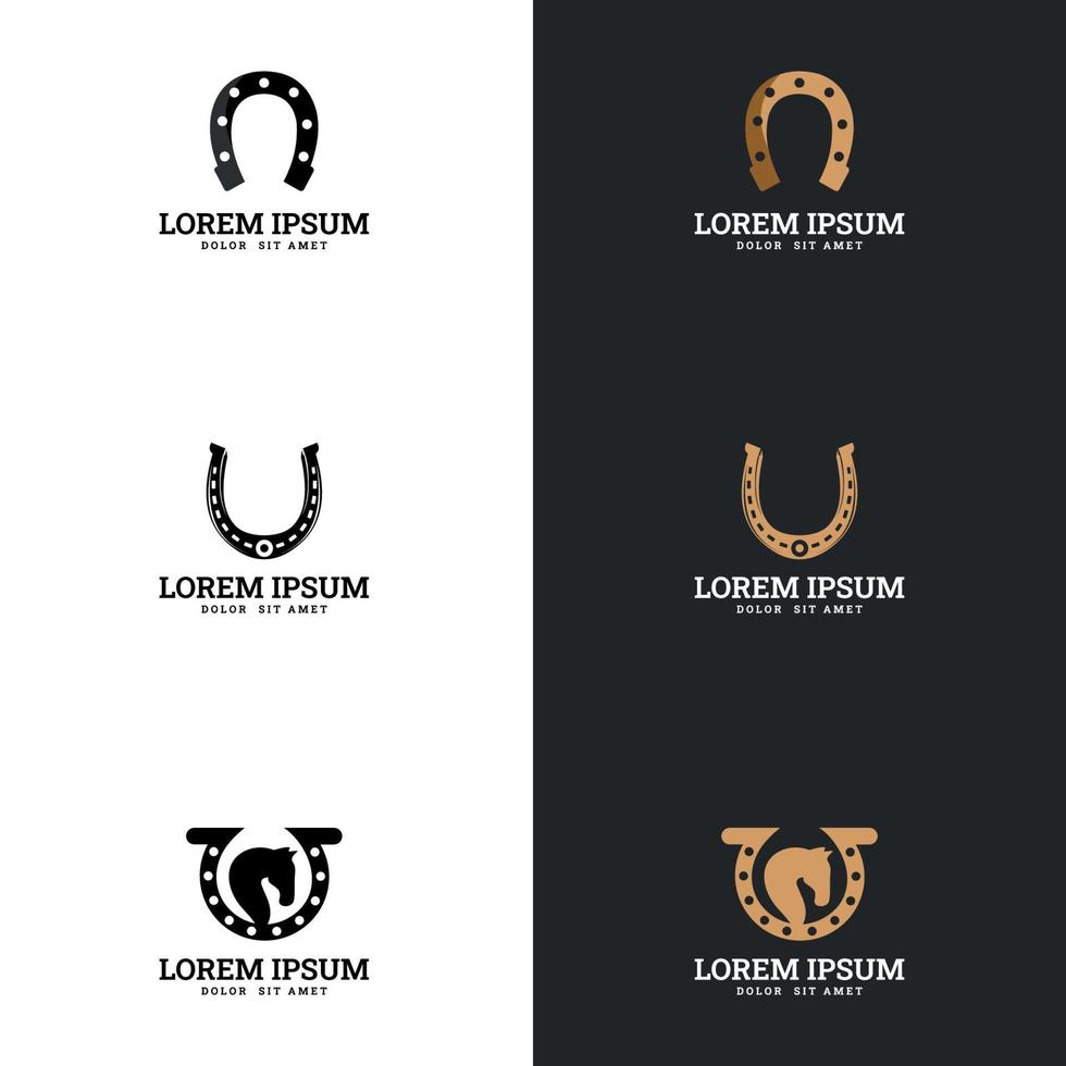 het paard en hoefijzer logo. geschikt voor bedrijfslogo, print, digitaal, pictogram, apps en ander marketingmateriaal. hoefijzer logo set vector