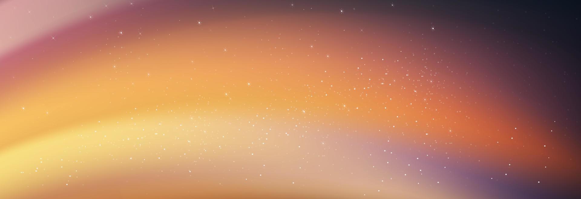 nachtelijke hemel met sterren die schijnen en komeet vallen, landschap dramatische melkweg met orang, roze kleur, universum met ruimte achtergrond van galaxy.vector banner ster veld in schemering hemel voor reizen achtergrond vector