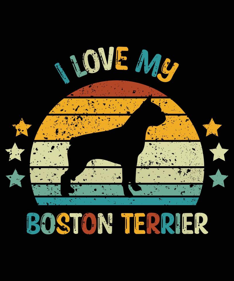 grappig boston terrier vintage retro zonsondergang silhouet geschenken hondenliefhebber hondenbezitter essentieel t-shirt vector