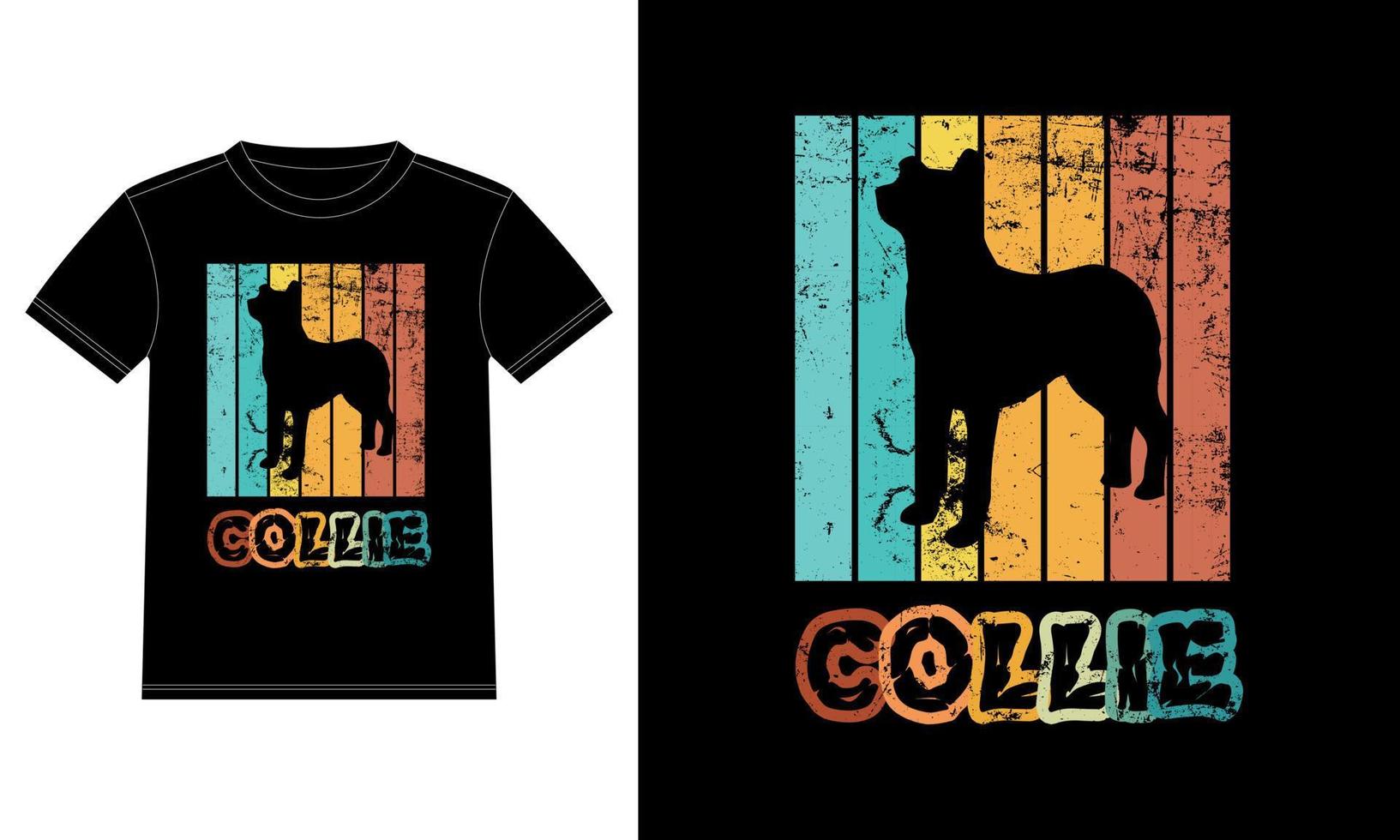 grappige collie vintage retro zonsondergang silhouet geschenken hondenliefhebber hondenbezitter essentieel t-shirt vector