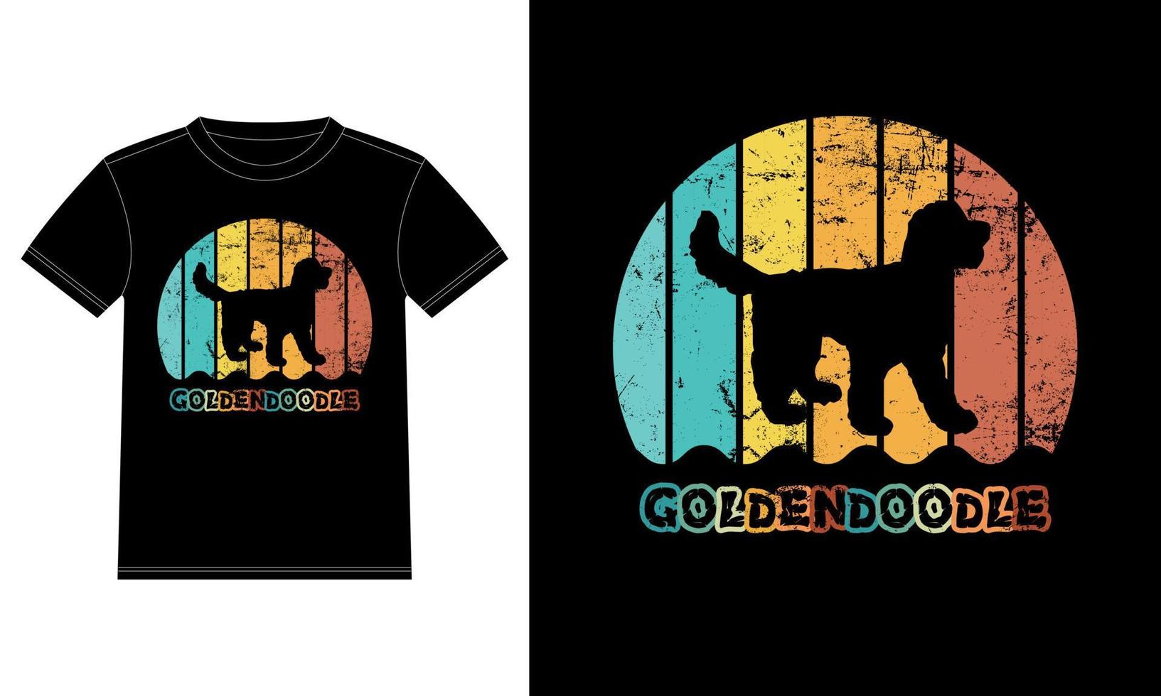 grappige goldendoodle vintage retro zonsondergang silhouet geschenken hondenliefhebber hondenbezitter essentieel t-shirt vector