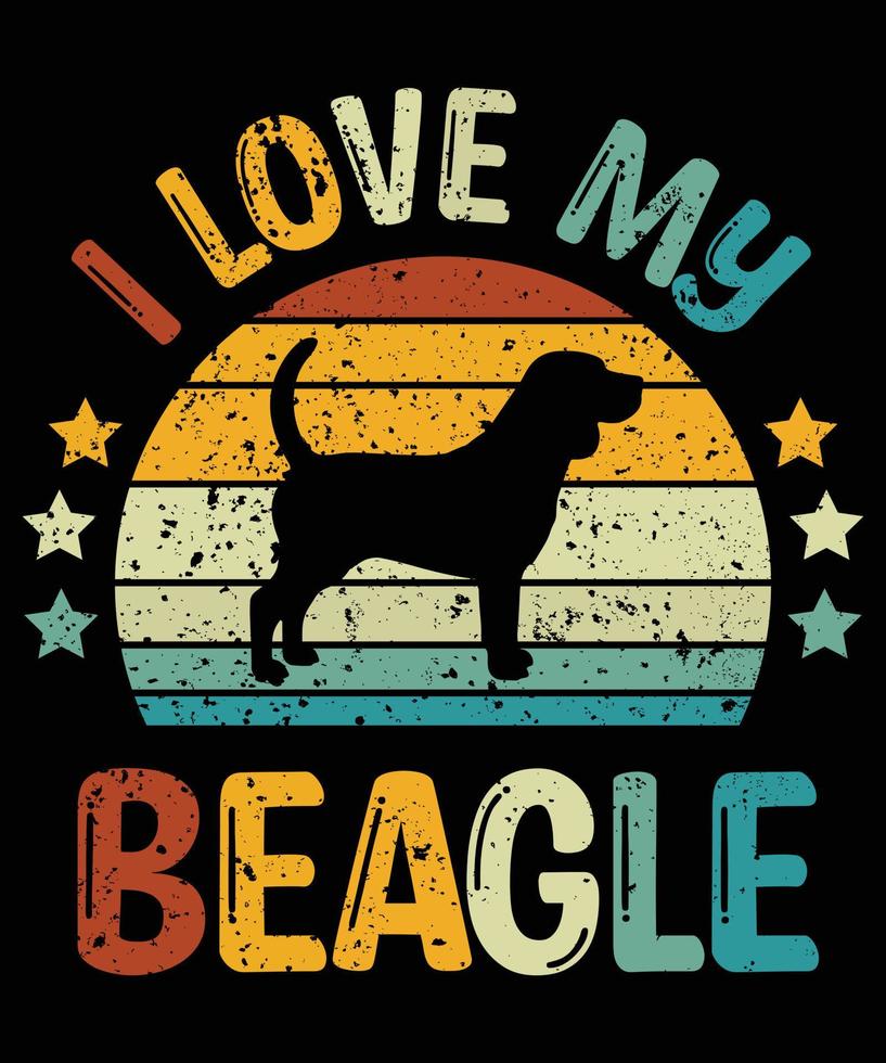 grappige beagle vintage retro zonsondergang silhouet geschenken hondenliefhebber hondenbezitter essentieel t-shirt vector