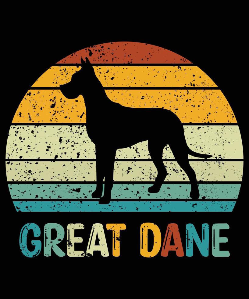 grappig great dane vintage retro zonsondergang silhouet geschenken hondenliefhebber hondenbezitter essentieel t-shirt vector